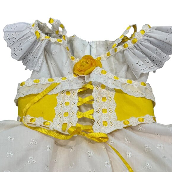 Pageant Casual Wear 5-6 White & Yellow Eyelet Lace Dress With Bloomers & Matchin - Picture 5 of 16